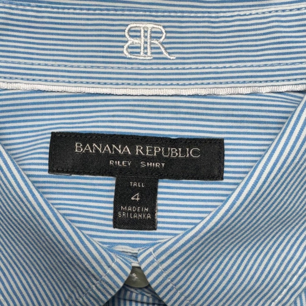 Banana Republic Riley Blue & White Striped Cotton Button Down Shirt Size 4 Tall - Picture 4 of 14